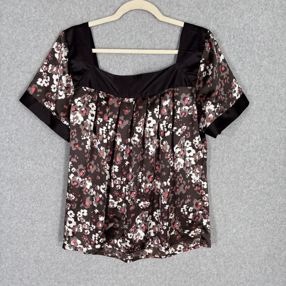 Apostrophe Babydoll Satin Blouse Large Chocolate Flowy Y2K 90s Cottage Prairie - Picture 6 of 8